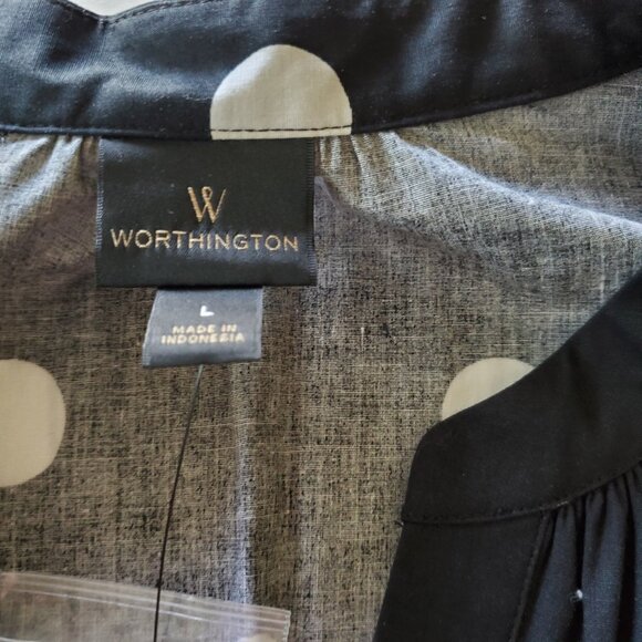 Black and White Polka Dot Flowy Button Up Short Sleeve Dress with Pockets Large - Picture 11 of 16